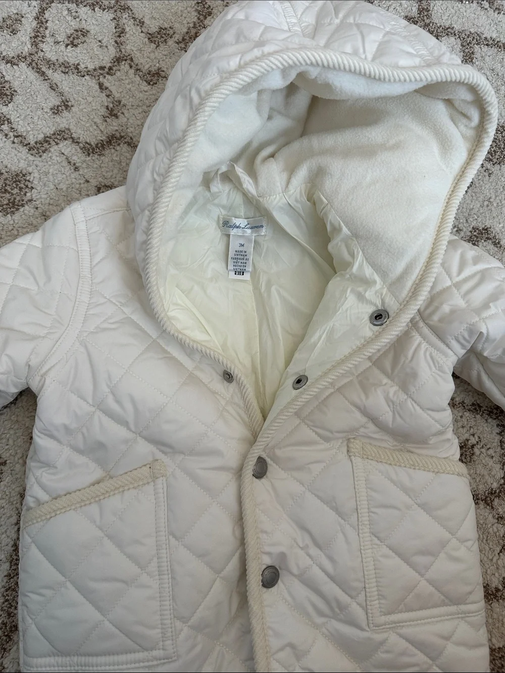 Ralph Lauren Cream Quilted Infant Hooded Snowsuit